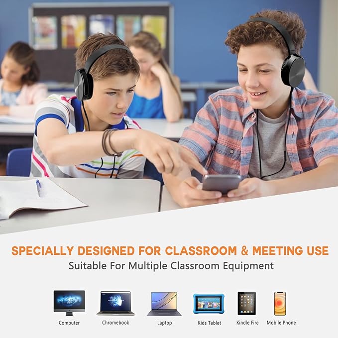 Bulk Headphones 12 Pack for School Classroom Kids, Wholeslae Wired Durable Earphones Class Set for Students Children Toddler Teens Boys Girls and Adult (HY450, 12 Black)