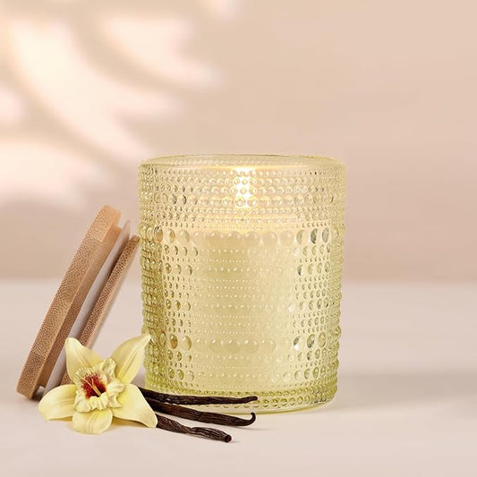 DARJEN Vanilla Candles for Home- 6.3oz 42H Natural Soy Wax Aromatherapy Jar Candle with Strong Scent, Decorative Aesthetic Candles for Living Room, Gathering, Kitchen, Luxury Gift for Women