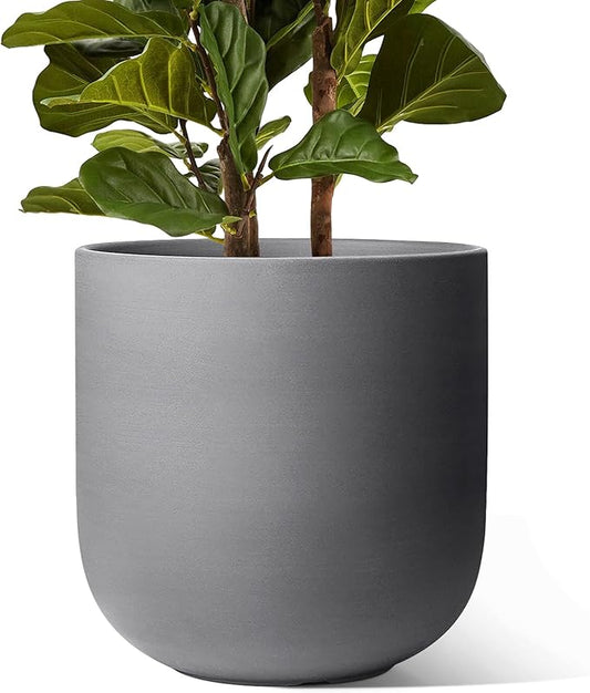 LE TAUCI 12 Inch Pots for Plants, Ceramic Large Planters for Indoor Plants, Indoor Plant Pots for Home Garden Patio Office, Big Planter Pots with Drainage Hole and Rubber Plug, Charcoal Gray