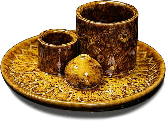4 in 1 Multifunctional Ceramic Incense and Candle Holder with Ash Catcher Tray Suit for Burning White Sage, Palo Santo Sticks (Tan)