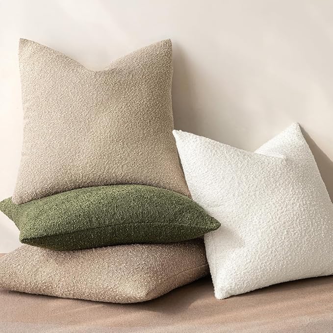 MIULEE 20x20 Inch Decorative Pillow Covers for Couch Bed Set of 2 Textured Boucle Neutral Spring Throw Pillows Olive Green Accent Solid Cushion Pillowcases Sofa Livingroom Home Decor