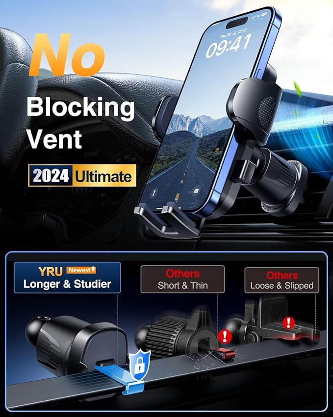 YRU True Military-Grade [360° Rotation Suction] 2026 Ultimate Car Phone Holder Mount 【90+LBS Safest Strongest & Patent Certs】 Dashboard Windshield Vent for iPhone 17 16 Pro Max Samsung, Red