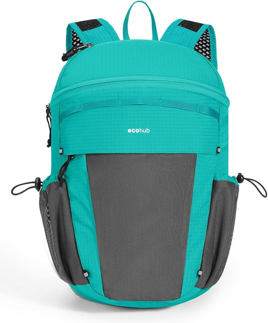 ECOHUB 15L Lightweight Casual Daypack, Packable Backpack for Daily Use, Hiking & Travel, Foldable Small Backpack with Stretch Mesh Pockets, Water-Resistant Nylon, Reflective Design
