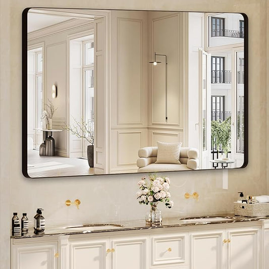 Bathroom Mirrors for Over Sink,60x36Inch Vanity Mirrors for Wall,Black Metal Frame Rectangle Mirrors for Bathroom Farmhouse,Restroom,Hangs Horizontally or Vertically