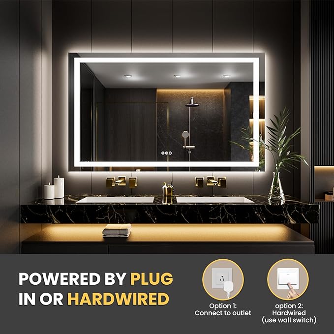 LOAAO 80"X40" LED Mirror for Bathroom, Lighted Bathroom Mirror with Lights, Anti-Fog, Dimmable, Memory Function, Easy to Install, Clear Reflection