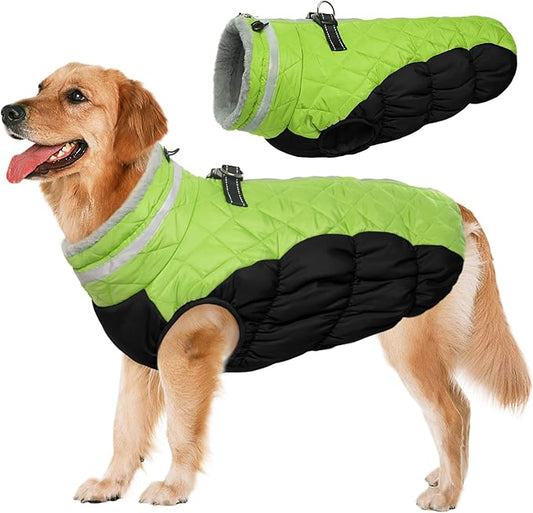 LeLePet Warm Fleece Dog Jacket, XX-Large, Lime, Adjustable, Reflective, Water-Resistant, Windproof, Turtle Neck, for Small Medium Large Dogs