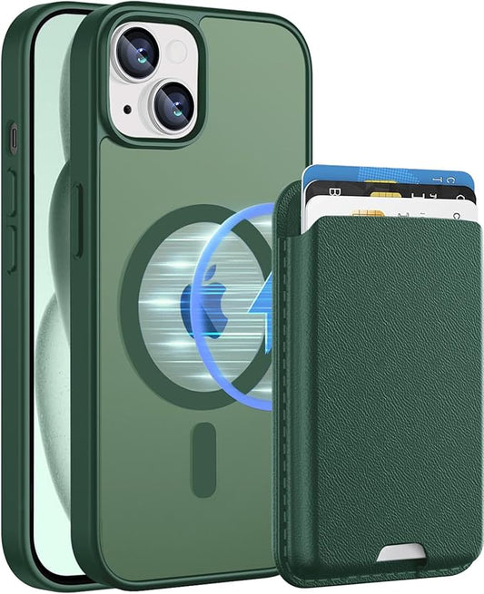 Ntwinro Magnetic for iPhone 15 Case (Compatible with MagSafe) with Detachable Wallet & Card Holder for 3 Cards [RFID Blocking] Military Grade Protective Slim Phone Cover, Green