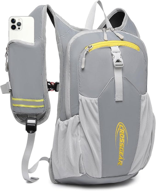 CROSSGEAR Foldable Hiking Backpack, 16L Lightweight Packable Backpack with RFID Pocket, 210D Nylon Fabric, Water Resistant Small Daypack for Women Men Gray