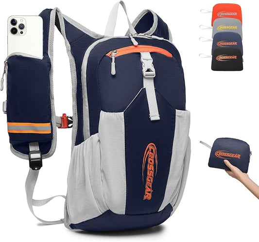 CROSSGEAR 16L Lightweight Hiking Backpack, RFID Foldable Packable Backpack for Women Men, Water Resistant Small Hiking Daypack Navy Blue