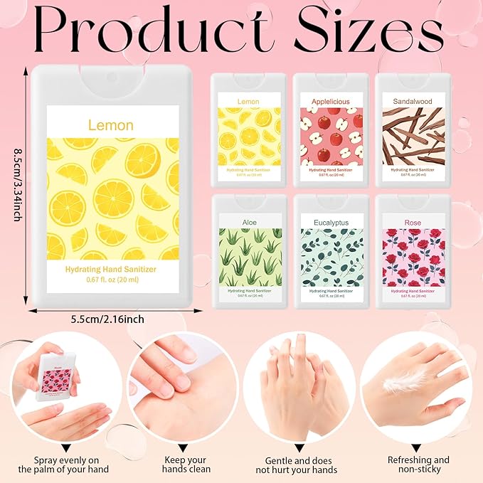 24 Pack Hand Sanitizer Spray Bulk Travel Size Scented Hand Sanitizer Spray Refillable Moisturizing Christmas Stocking Stuffers Gift for Women Men Homeless Care Package Supplies