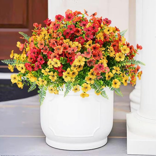 Artificial Fake Flowers Plants for Outdoor,18 Bundles Faux Plants Outside No Fade Plastic UV Resistant for Front Door Porch Patio Balcony Garden Yard Decorations