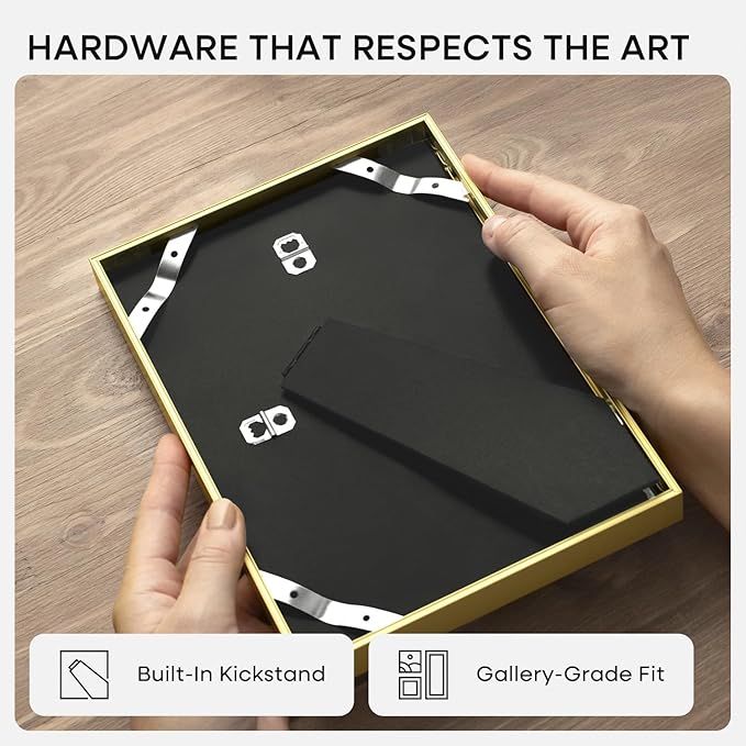 Homeforia 8x10 Picture Frame Gold, High End Metal 8 x 10 Photo Frames with Mat 5 by 7 Art, 10x8 Poster Frame Matted to 5x7 inch Print, 8by10 Wall or Tabletop Frames, Tempered Glass, Wall Kit, Set of 2