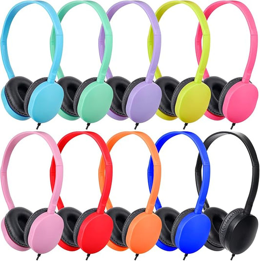 Kids Headphones Bulk for School Classroom 10 Pack On Ear Classroom Headphones for Kids Student Children Boys Girls Multi Color 3.5mm Jack (10 Color)