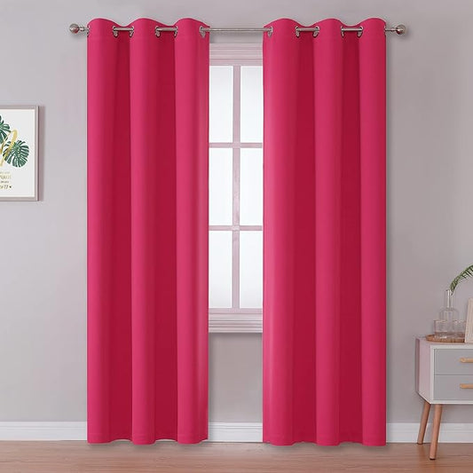 DUALIFE 84 Inch Fuschia Hot Pink Curtain Panels for Girls Bedroom- Room Darkening Grommet Thermal Insulated Drapes for Living Room 42''x 84'' Raspberry Sorbet 2 Panels