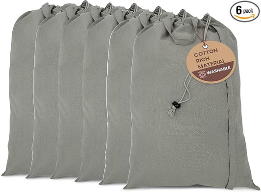 LFH Home Cotton Canvas Large Laundry Bag with Handle, Heavy Duty Drawstring Closure Washable Laundry Bags, School Travel, Home, Hotel, College Dorm, Organizer Sack, Toys Clothes 28x40 (Pack of 6)-Grey