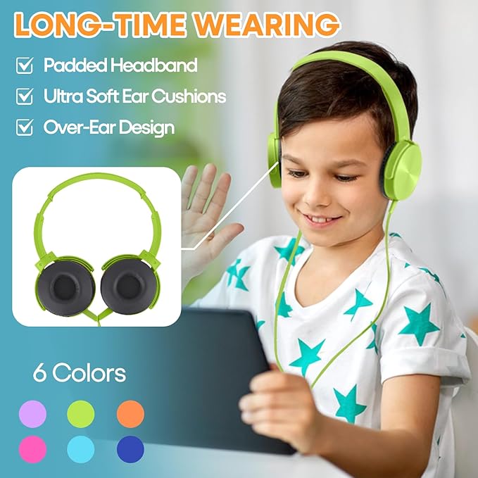 Kids Headphones Bulk 5 Pack for School Classroom K-12, Wholesale Class Set Durable Earphones for Students Children Toddler Teens Boys Girls and Adult (HY450, 5 Mixed)