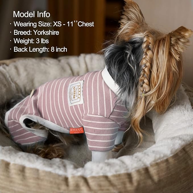 KYEESE Dog Pajamas Soft Striped Pet Jumpsuit Lightweight Doggie Jammies 4 Legs Dog Clothes Stretchable Pajamas Breathable Cozy Outfit Comfortable Onesie Sleepwear for Small Dogs,Pink Striped, Large
