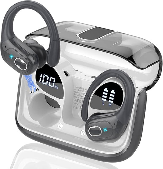 Wireless Earbuds 75hrs Bluetooth 5.4 Headphone Sport, 2026 Bluetooth Earbuds Stereo Deep Bass Over Ear Bud with Earhooks, ENC Noise Cancelling Mic, IPX7 Waterproof Earphone for Gym, Iron Gray