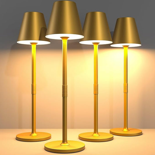4-Pack Cordless Table Lamps - 5000mAh Rechargeable Battery Operated Desk Lamp, 3-Level Dimmable LED Night Light for Bedroom, Dining, Restaurant - Metal Design (Bronze 4PACK)
