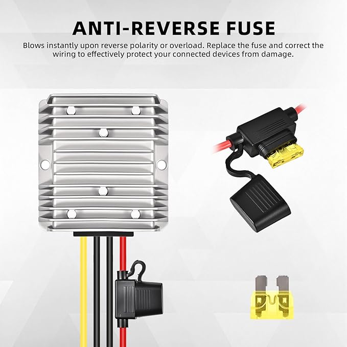 Professional 48V 36V to 12V Voltage Converter, 240W 20A for Golf Cart Converter, Waterproof DC Convert Regulator Transformer with Fuse