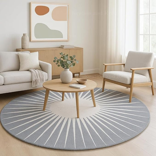 Modern Round Area Rug – Hand-Tufted with 100% NZ Wool, Thick & Soft Circular Carpet for Living Room, Bedroom & Dining Room Decor (Grey, 9' Round)