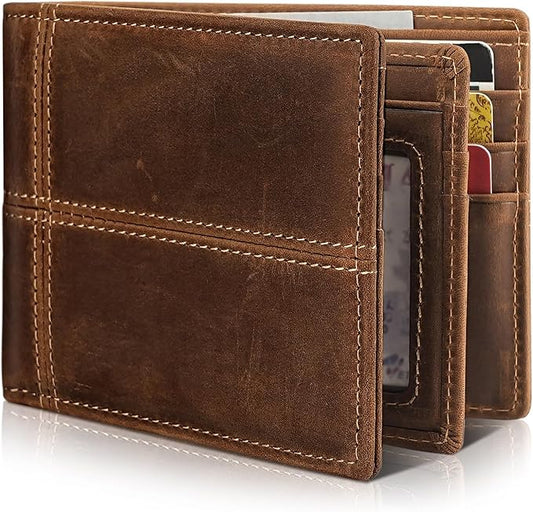Artpaxy Mens Wallet Bifold Genuine Leather RFID Blocking Wallet for Men with 1 ID Window 13 Card Holders 2 cash pockets 1 Gift Box