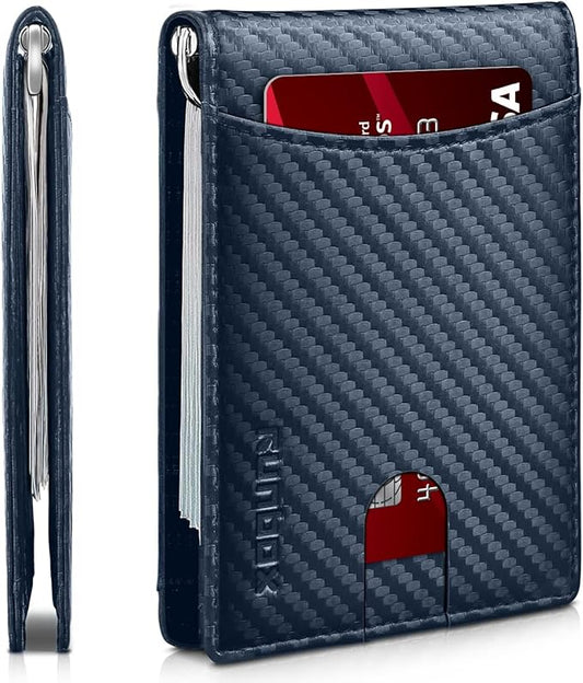 RUNBOX Slim Wallet for Men Genuine Leather RFID Blocking Bifold Minimalist Front Pocket Mens Wallet with Money Clip Thin Gift Box