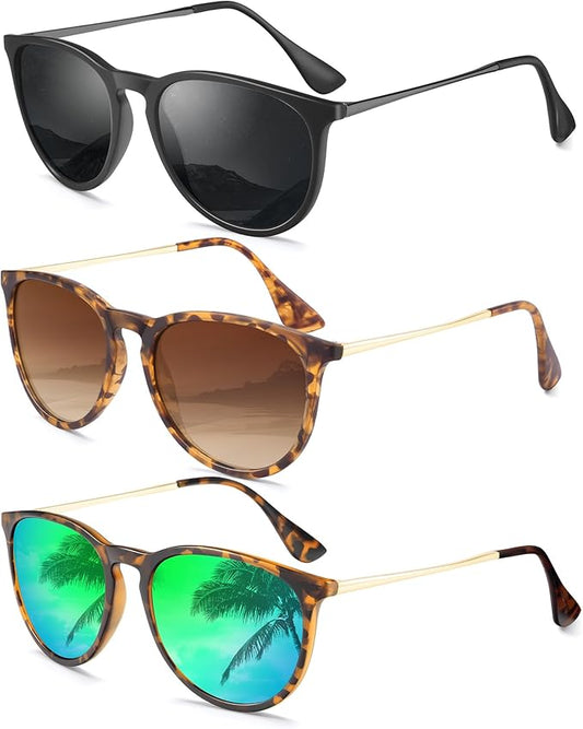 Sunglasses Womens Polarized Sunglasses-Women: Retro Round Sun Glasses with UV400 Protecion Trendy 3 Pack