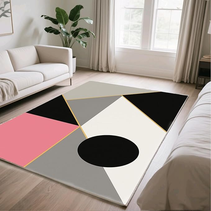Abstract Geometry Rug - 3x5 Rug, Modern Geometry Rugs, Minimalist Aesthetics Entryway Rugs, Washable & Non Slip Carpet Home Decor