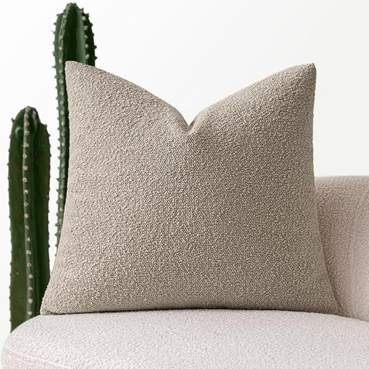 MIULEE Textured Boucle Throw Pillow Cover Light Brown Accent Solid Eruo Sham Pillow Case Decorative Soft Pack of 1 Couch Cushion Chair Sofa Bedroom Livingroom Home Decor,24x24 Inch