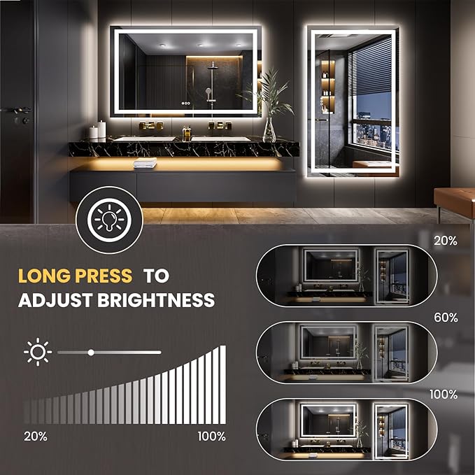 LOAAO 80"X40" LED Mirror for Bathroom, Lighted Bathroom Mirror with Lights, Anti-Fog, Dimmable, Memory Function, Easy to Install, Clear Reflection