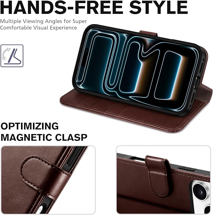 TUCCH Wallet Case for iPhone 17 Pro Max (6.9-Inch) 2025, 4 Card Holders, RFID Blocking, Stand, Shockproof TPU Shell, PU Leather, Magnetic Closure, Protective Folio Cover, Chocolate Brown