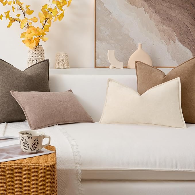 Kevin Textile Waterproof Decorative Pillow Covers Cream White 24x24 Inch Pack of 2 Soft Boucle Textured Euro Pillowcases Elegant Accent Pillows for Couch Sofa Chair Bed Home Decor Indoor Outdoor