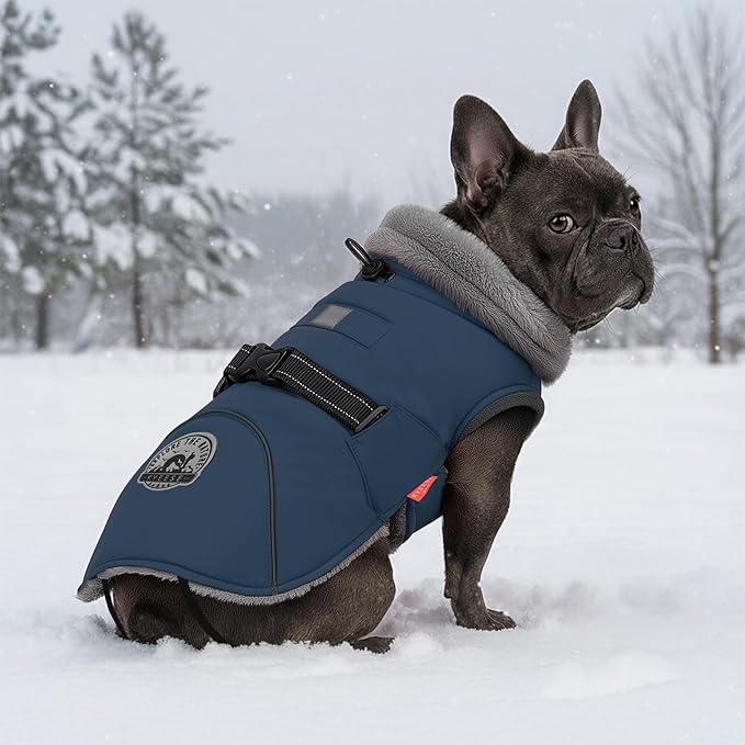 KYEESE Waterproof Dog Coat, Windproof Warm Winter Jacket with Leash Hole, Reflective Cold Weather Dog Coats for Small Dogs, Outdoor Pet Coat Cozy Puppy Jacket Thick Fleece Lined, Navy Blue, Small