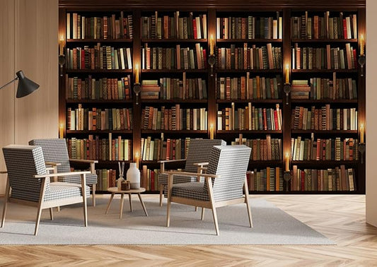 Bookshelf Wallpaper Mural Suitable for Living Room Office（Not Peel and Stick）