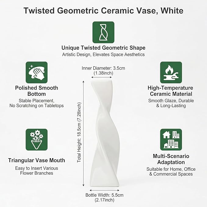 Bud Vase Small Ceramic Bud Vase Single Flower Stem Vase for Modern Home Decor for Centerpieces Twist Minimalism Style Vase Home Decorative Floral Centerpiece for Wedding and Office (White)