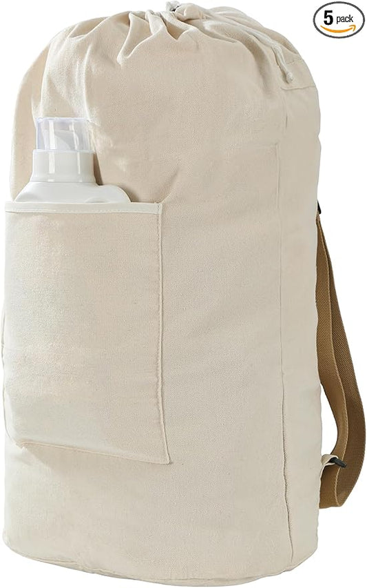 Canvas Laundry bag, Washable Laundry backpack, Adjustable Straps, Large Front Pocket, Drawstring Closure (BEIGE, XX-Large)