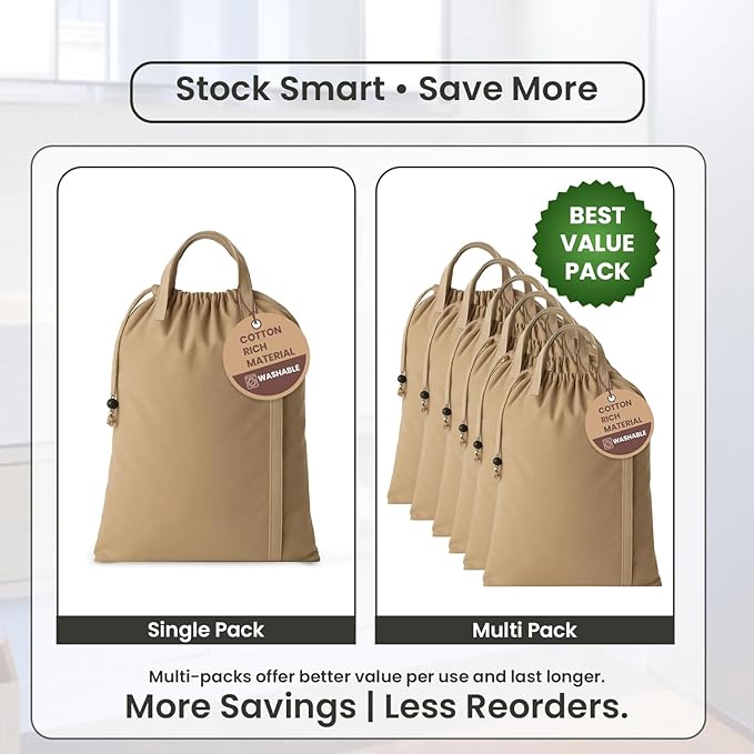 LFH Home Large Premium Cotton Canvas Laundry Bag with Drawstring and Handles Heavy Duty, Multi-Use, and Washable for Home, Travel, College or Storage 20x30 (Pack of 2)-Beige