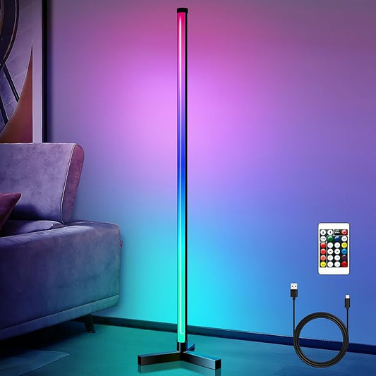 RGB LED Floor Lamp Minimalist Style, 16 Million Colors, White / Colored Lights Dimmable, with Remote Control, Music Sync, Modern Farmhouse Decor Led Lights for Bedroom, Living Room, Gaming Room