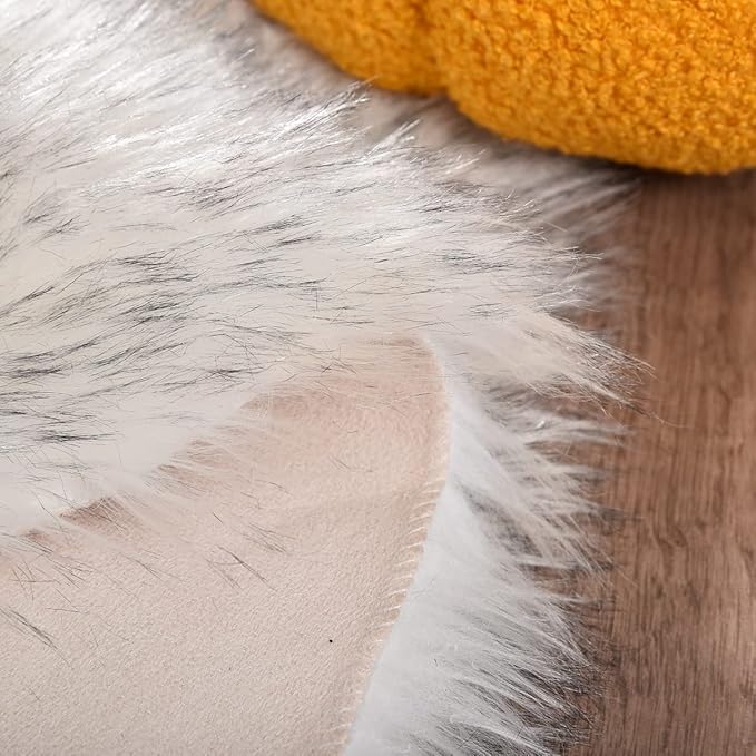 White and Grey Faux Shaggy Fur Rug for Living Room Plush Washable Sheepskin Fur Area Rugs 3x5 Nursery Rug
