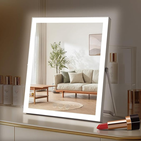 Vanity Mirror with Lights,10"x12" Lighted Makeup Mirror with 3 Color Modes, 360° Rotation Desk Mirror, Dual Power Supply, Smart Touch Control (White),Valentine's Day Gift for Her