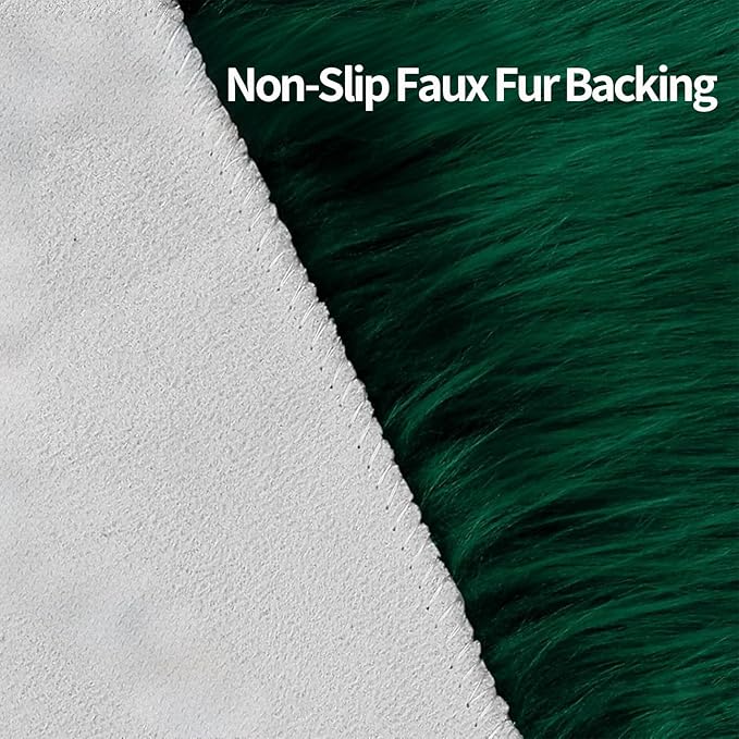 Green Samll Faux Fur Sheepskin Area Rug for Living Room Bedroom, 2 x 3 Feet Ultra Soft Shaggy Fuzzy Furry Carpet Chair Throw Rugs for Kids, Girls, Nursery Room Decor Dorms
