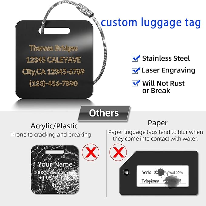 (5Pack Made in USA) Custom Personalized Luggage Tags-Customized Unique tag for Suitcase Backpack Travel,Bags (Round (2 × 2))