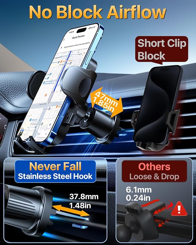YRU True Military-Grade [360° Rotation Suction] 2025 Ultimate Car Phone Holder Mount 【90+LBS Safest Strongest & Patent Certs】 Dashboard Windshield Vent for iPhone 17 16 Pro Max Samsung, Matt Black
