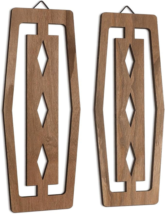 CroBlissful 2 Pcs Modern Mid Century Wall Art Wood Mid Century Elegance Decor Accents Abstract Wall Sculpture Geometric Panels for Interior Panel Art for Home Living Room(Dark Brown)