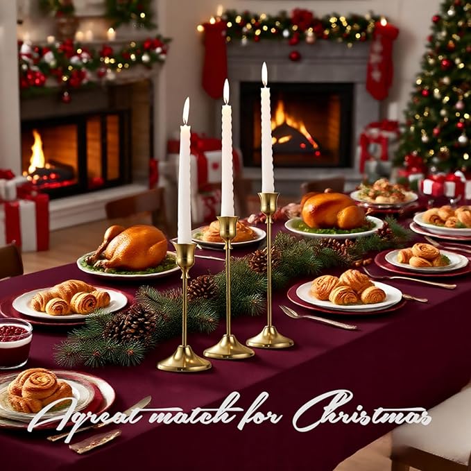 SylvaCraft Brass Gold Candle Holders Rustproof Taper Candlestick Holders for Holiday Party Table Centerpiece Wedding Fireplace Mantel Housewarming Gift(2 Sets(6 Pcs)) ﻿