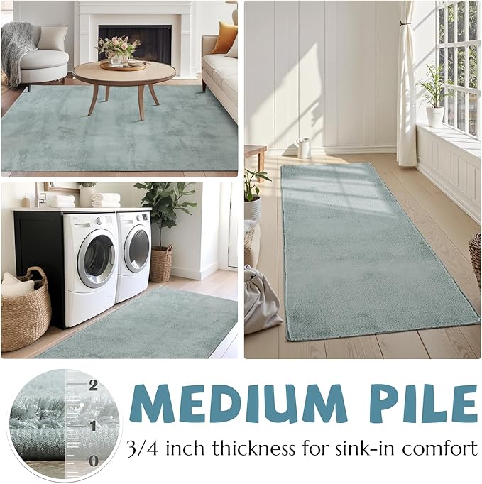 jinchan Solid Plush Runner Rug 2x6 Performance Shaggy Washable Hallway Rug Soft Modern Faux Wool Cozy Non Slip Carpet for Bedroom Laundry Room Living Room Kids Nursery Slate Blue
