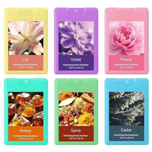 6 Pcs Hand Sanitizer Spray Travel Size Scented Hydrating Refillable Hand Sanitizer Portable Power Mist Hydrating Daily Outdoor Activities for Teacher Friend Coworker Spring Party Favor