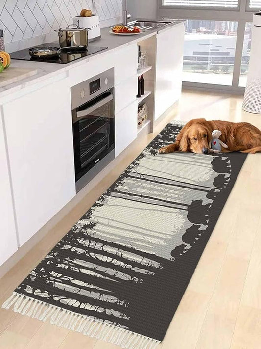 Rustic Bear Runner Rug 2X4 Ft Entryway Outdoor Indoor Mat, Washable Woven Forest Animal Rustic Cabin Throw Carpet with Tassel, Non-Shedding Farmhouse Vintage Nature Scenery Art Hallway Bath Mats