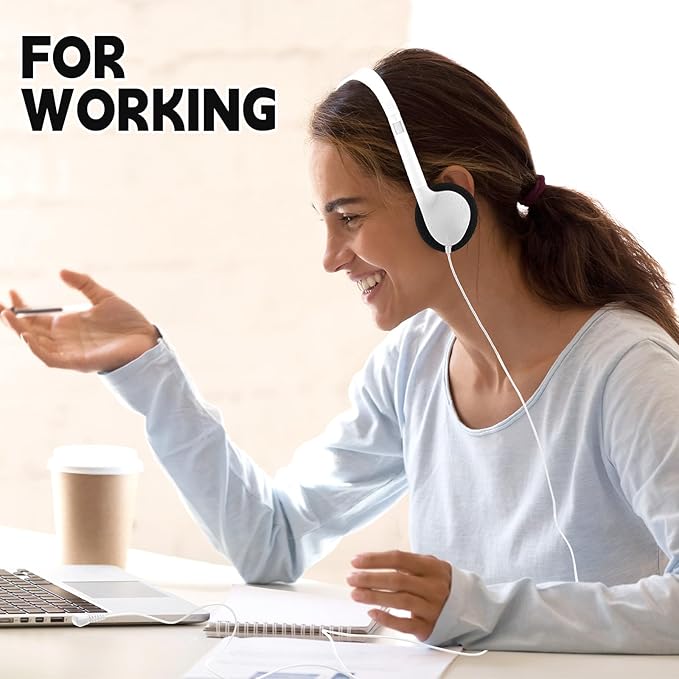 Konohan 30 Pack Headphones Bulk Headphone for School Classroom Student Wired Headphones Adjustable with 3.5 mm Jack for Adults (White)